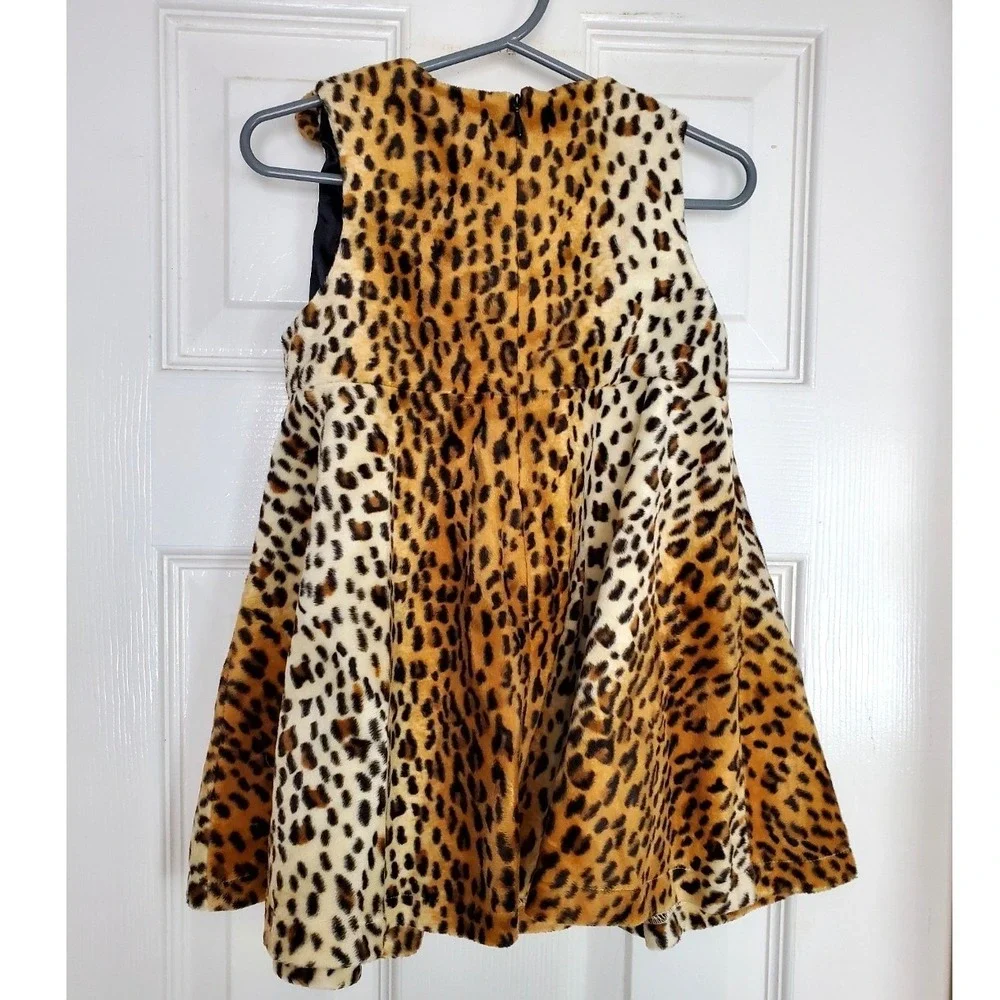 The Children's Place Dress Leopard Faux Fur Bow Sleeveless Party Holiday 24M